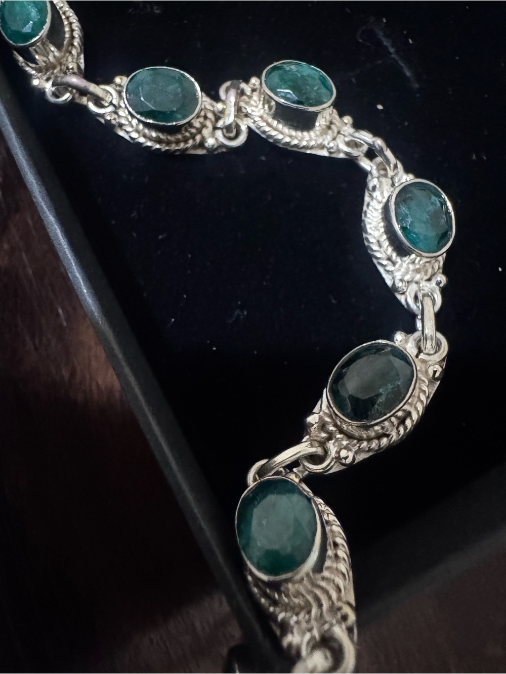 Genuine  Emerald Bracelet silver pl - Picture 3 of 4